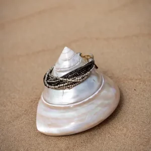 Bracelet de perles de laiton argent 2 tons ! Multi-rangs de perles (12) Longueur : 19 cm
